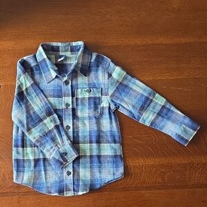 Old Navy Boys 3T Blue Plaid Flannel Button Down Shirt 100% Cotton